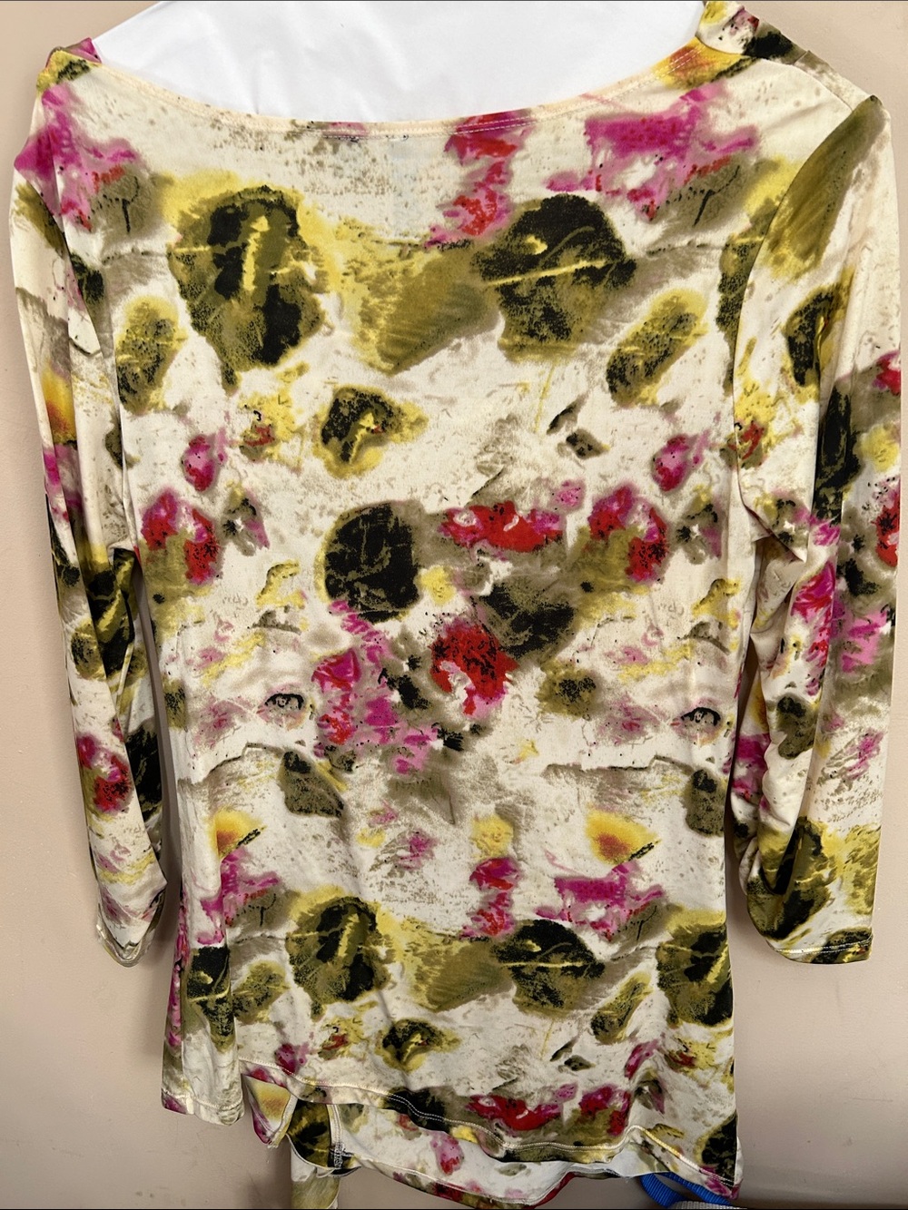 Essentials by Milano Small Floral Watercolor Cowl-Neck Top in Cream, Olive, Pink - Picture 3 of 3